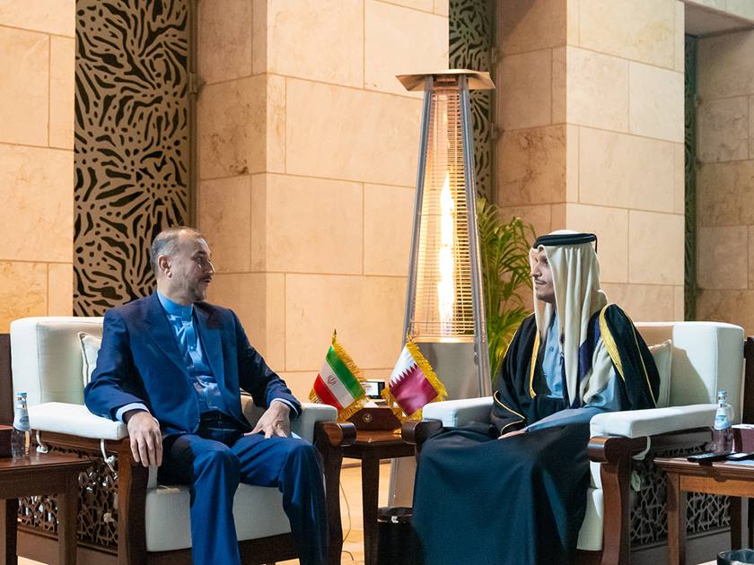 رئيس مجلس الوزراء القطرى يبحث مع وزير الخارجية الإيراني الاوضاع فى فلسطين 